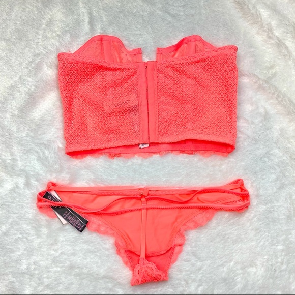 NWT Victoria’s Secret Orange Lace Bustier Longline Bra & Strappy Panties Set - Picture 5 of 15